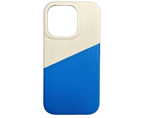 Genuine Leather MagSafe Case For iPhone 15 Pro - Blue / White