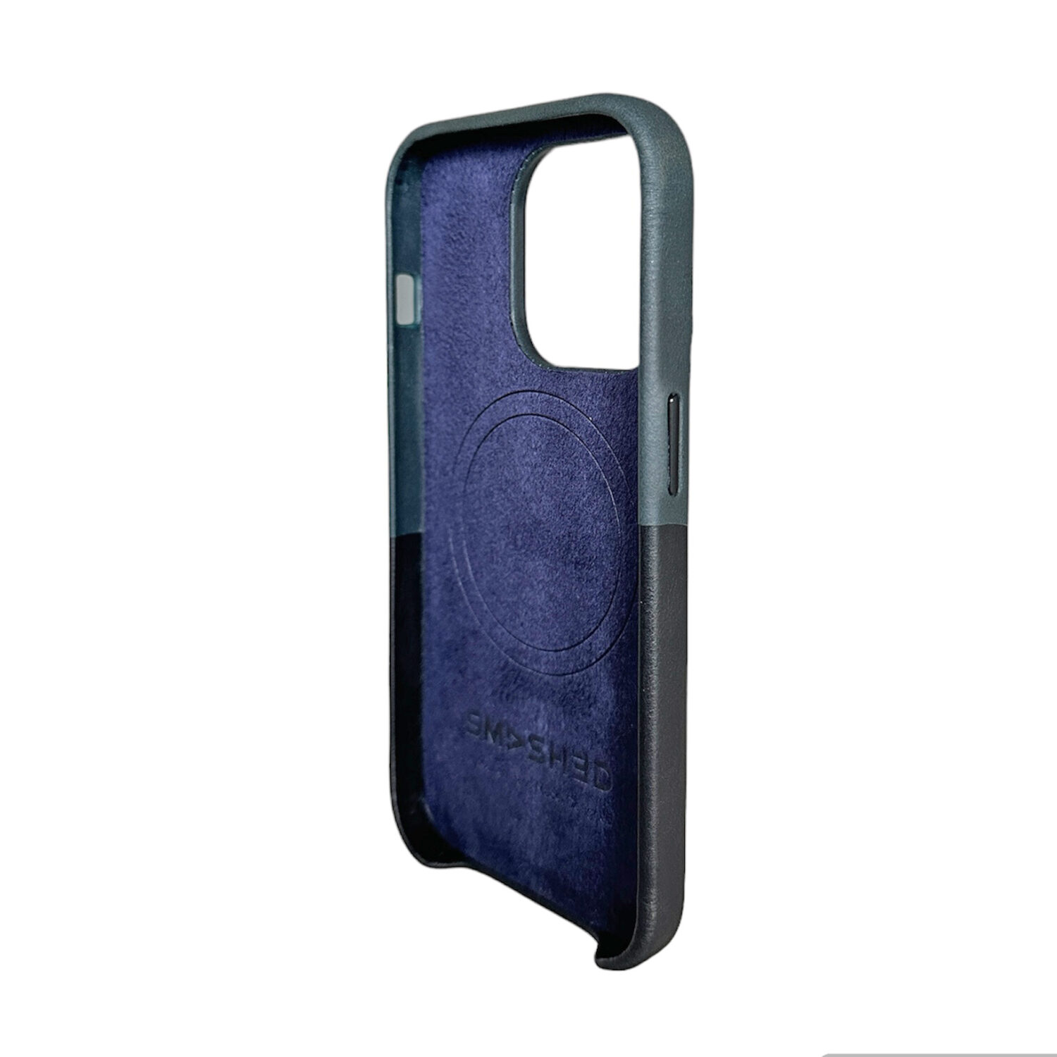 Genuine leather magsafe case for iphone 14 pro max - black / navy - image 4