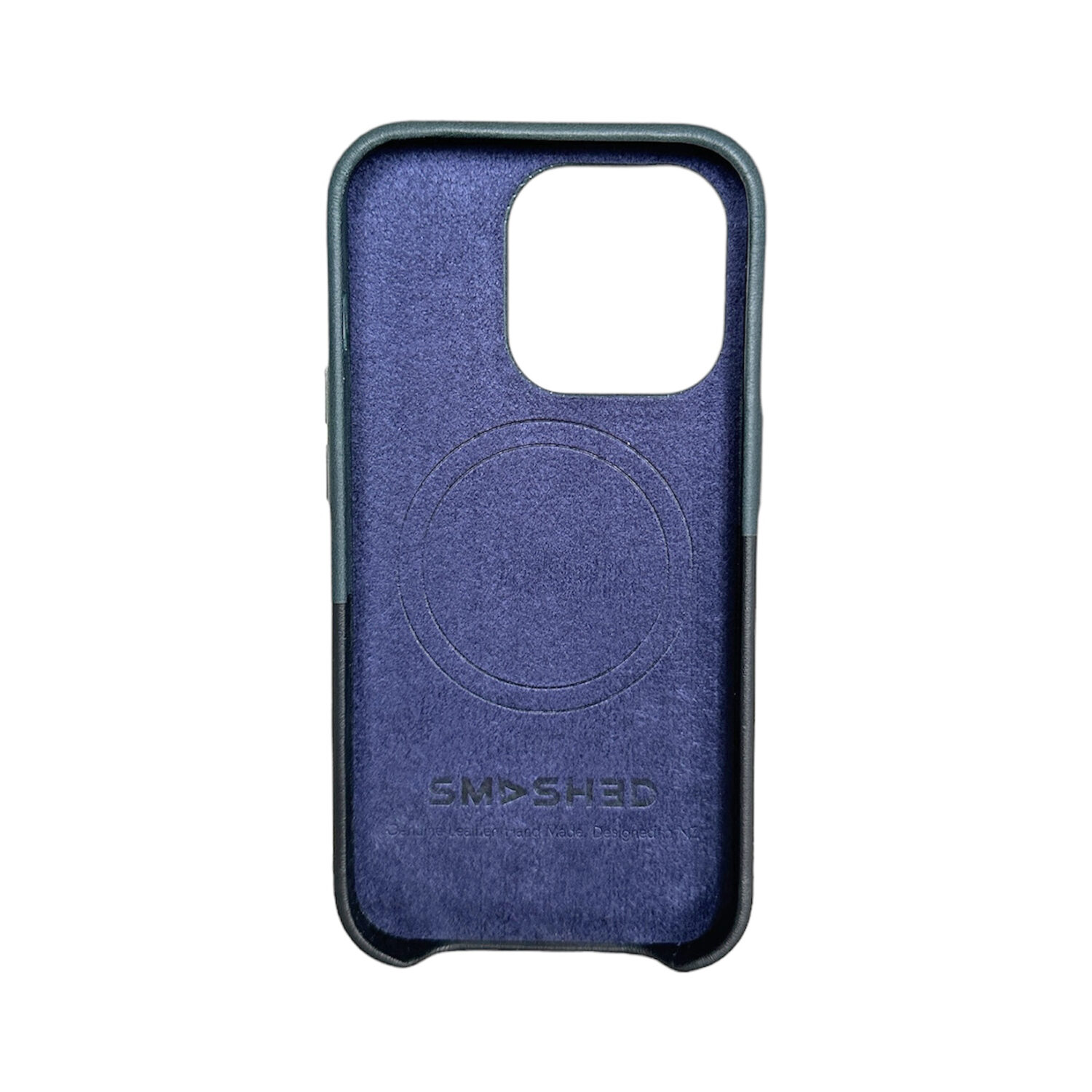 Genuine leather magsafe case for iphone 14 pro max - black / navy - image 3