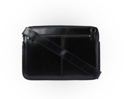 Genuine Leather Laptop Bag With Shoulder Strap | 15" Black